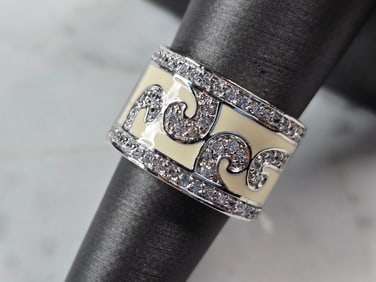Womens Vintage Estate Sterling Silver Enamel Ring