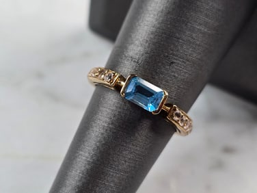 Womens Vintage Estate Sterling Silver Gold Tone Aquamarine Ring