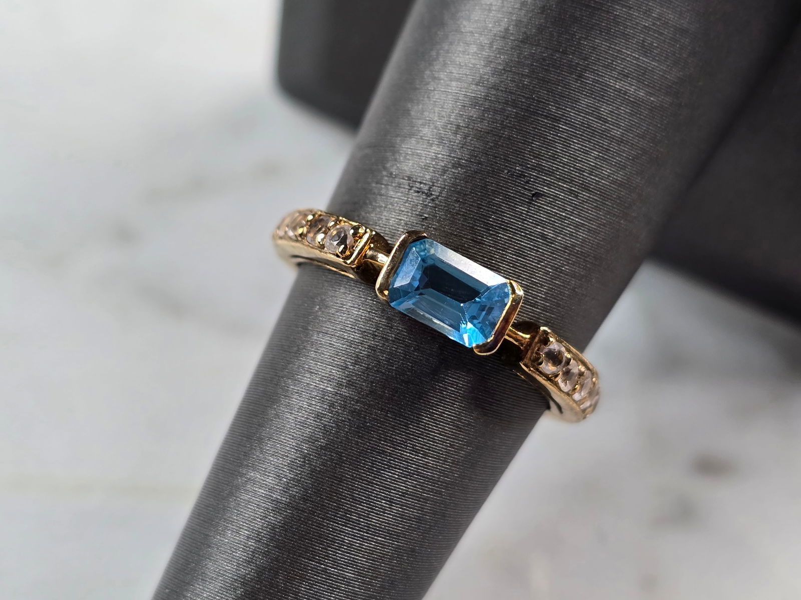 Womens Vintage Estate Sterling Silver Gold Tone Aquamarine Ring (1 of 5)