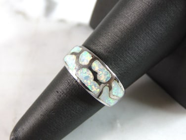 Womens Vintage Estate Sterling Silver Modernist Opal Ring