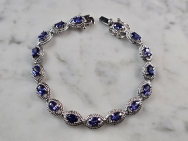 Womens Vintage Estate Sterling Silver Tanzanite Bracelet