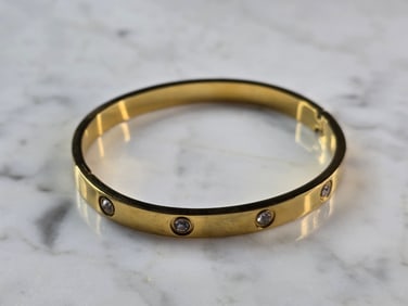 Womens Vintage Estate Sterling Silver Gold Tone Bangle Bracelet