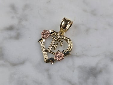 Womens 10K Yellow & Rose Gold Initial Letter " E "  Heart Pendant