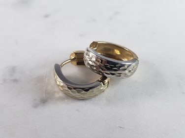 Womens Vintage Estate 14K Yellow & White Gold Hoop Earrings