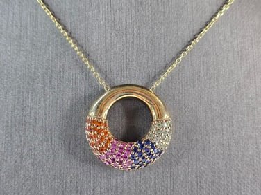 Womens Estate Sterling Silver Gold Tone Modernist Pendant Necklace