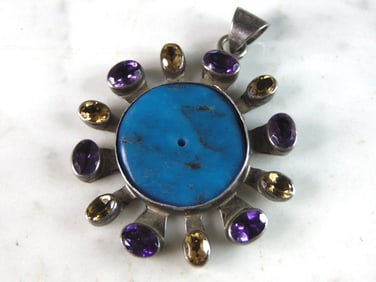 Womens Vintage Estate Sterling Silver Multi-Stone Pendant