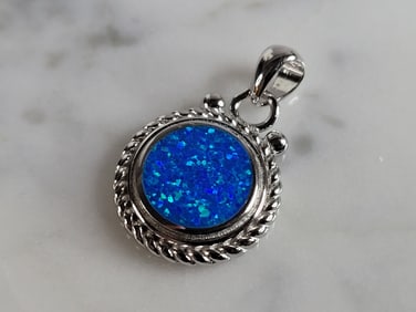 Womens Sterling Silver Modernist Blue Opal Pendant