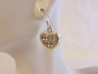 Vintage Estate Sterling Silver Dangle Heart Earrings