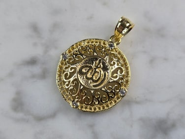 Sterling Silver Gold Tone CZ Muslim Allah Pendant