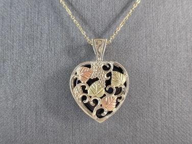 Womens Sterling Silver 12k Gold Coleman Black Hills Heart Pendant
