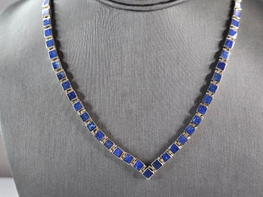 Womens Vintage Estate Sterling Silver Lapis Necklace