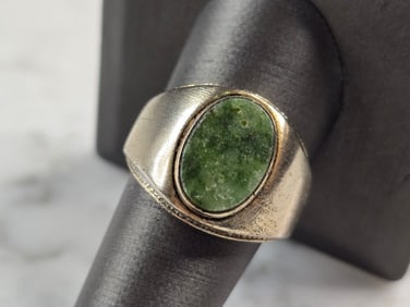 Mens Vintage Estate Sterling Silver Jade ? Ring