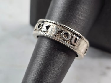 Mens Vintage Estate Sterling Silver Gothic King Baby F You Band Ring