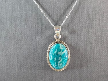 Womens Vintage Estate Sterling Silver Larimar Pendant Necklace