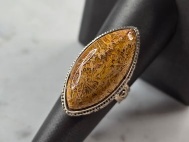Womens Vintage Estate Sterling Silver Jasper Ring