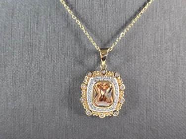 Womens Sterling Silver Gold Tone Citrine Pendant Necklace