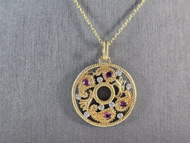 Womens Sterling Silver Gold Tone Amethyst Pendant Necklace