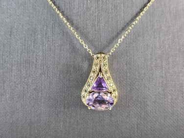 Womens Sterling Silver Gold Tone Amethyst Pendant Necklace