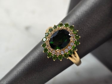 Womens Vintage Estate 10K Yellow Gold Diopside Diamond Ring
