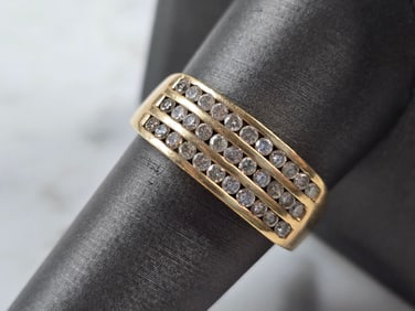 Mens Vintage Estate 10K Yellow Gold Diamond Ring