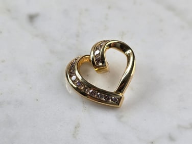 Womens Vintage Estate 10K Gold Diamond Heart Pendant