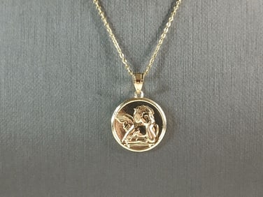 Womens Sterling Silver Gold Tone Guardian Angel Pendant Necklace