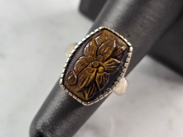 Womens Vintage Estate Sterling Silver Whitney Kelly Tigers Eye Ring