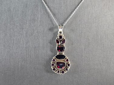 Womens Estate Sterling Silver Garnet Cluster Pendant Necklace