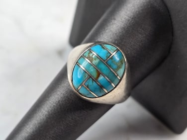 Womens Vintage Estate Sterling Silver Southwestern Turquoise Ring