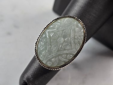 Womens Vintage Estate Sterling Silver Jade Ring