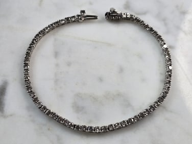 Womens Vintage Estate 10K White Gold Diamond Tennis Bracelet