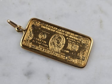 Vintage Estate 18k Yellow Gold Hundred Dollar Bill Pendant