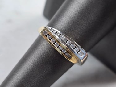 Womens Vintage Estate 14K Yellow & White Gold Modernist Diamond Ring