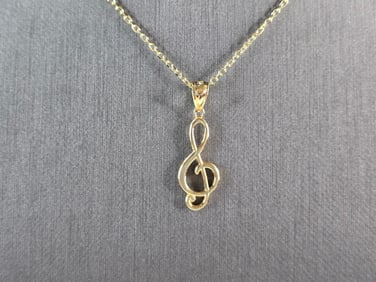 Womens Sterling Silver Gold Tone Treble Clef Music Pendant Necklace
