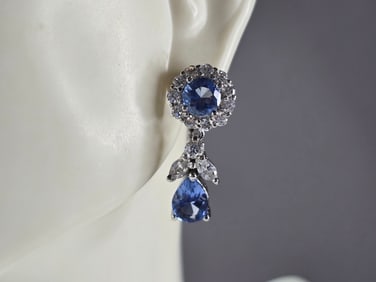 Womens Vintage Estate Sterling Silver Tanzanite CZ Stud Earrings