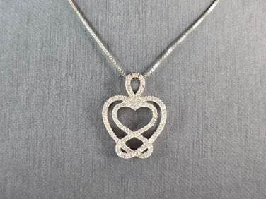 Womens Vintage Sterling Silver Heart CZ Pendant Necklace