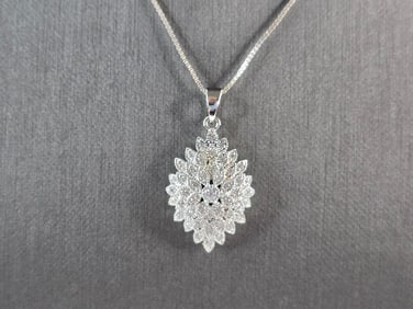 Womens Vintage Estate Sterling Silver Modernist CZ Pendant Necklace