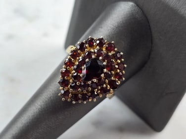 Womens Sterling Silver Gold Tone Modernist Garnet Ring