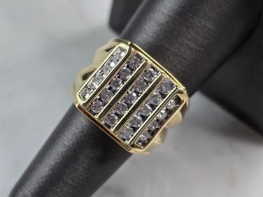 Mens Vintage Estate 14k Yellow Gold Diamond Ring