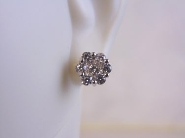 Womens Sterling Silver Earrings w/ Flower CZ Stones