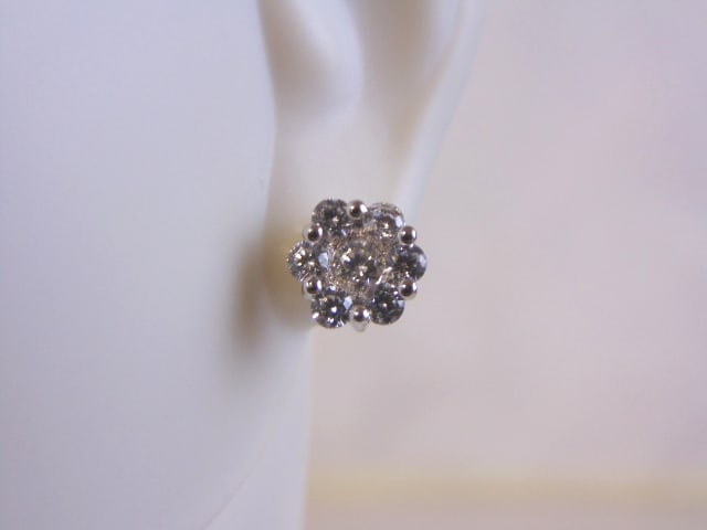 Womens Sterling Silver Earrings w/ Flower CZ Stones (1 of 4)