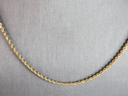 Lovely Vintage Estate 14K Yellow Gold Rope Chain Necklace: FOR SALE IS THIS LOVELY VINTAGE ESTATE HEAVY 14K GOLD ROPE CHAIN NECKLACE. THE WEIGHT OF THE NECKLACE IS 10.3g. THE NECKLACE MEASURES 20 1/2" LONG. MAKES A GREAT GIFT FOR THAT SPECIAL SOMEONE. ANY
