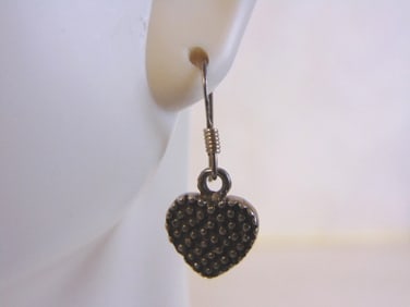Womens Vintage Sterling Silver Heart Dangle Earrings
