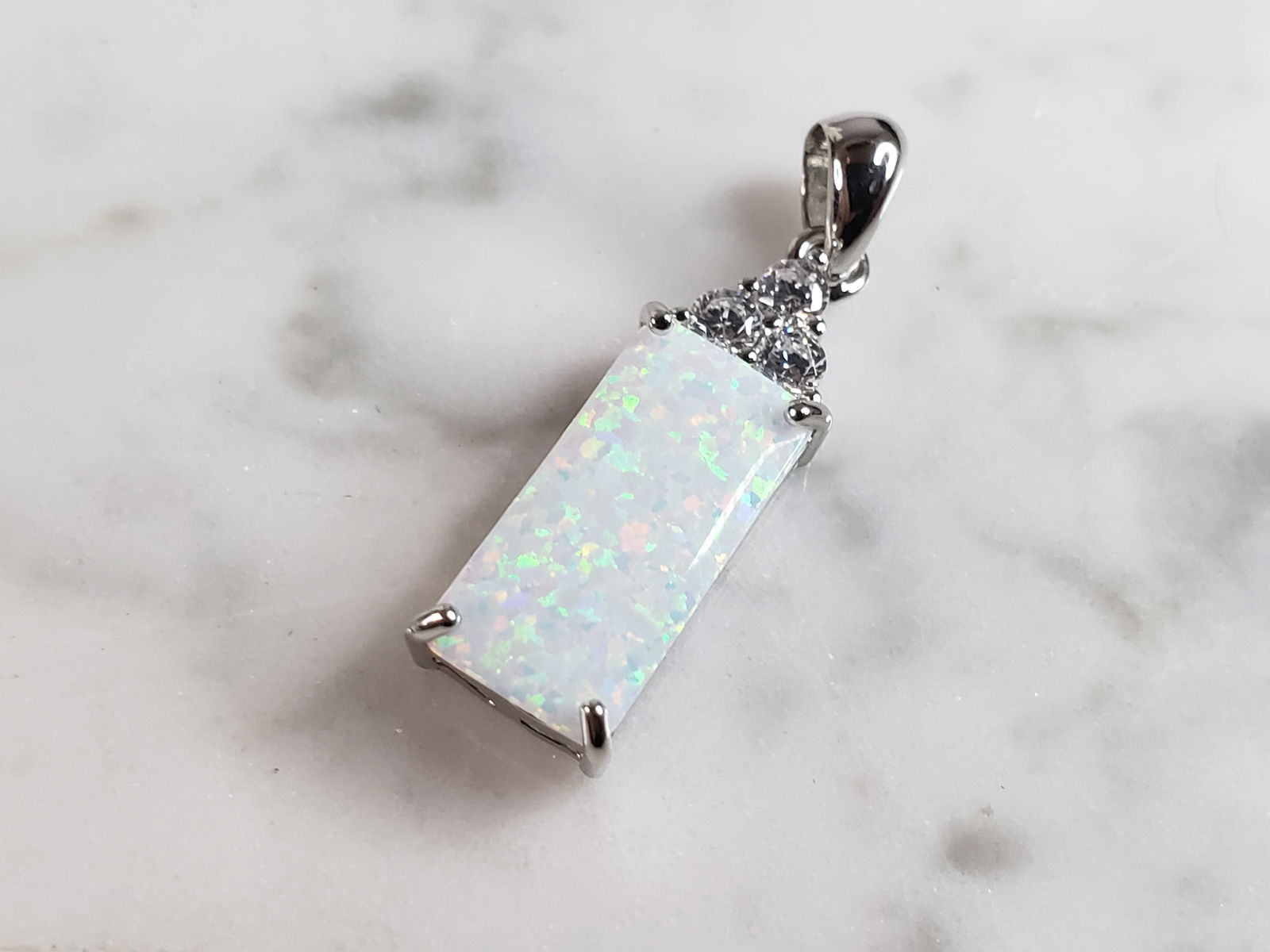 Womens Sterling Silver Opal Stone Pendant (1 of 3)