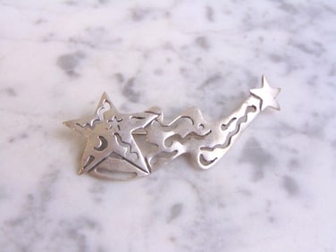 Womens Vintage Sterling Silver Shooting Star Brooch