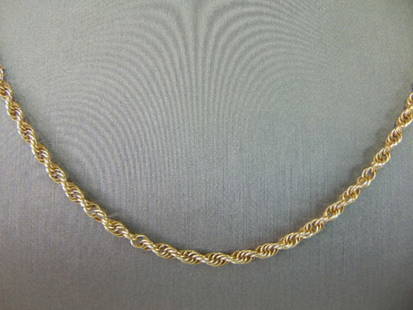 Womens Vintage Estate 14K Yellow Gold Rope Necklace: FOR SALE IS THIS LOVELY VINTAGE 14K GOLD ROPE NECKLACE. THE TOTAL WEIGHT 12.1g, AND MEASURES ABOUT 23 1/4" LONG BY 1/8" WIDE. MAKES A GREAT GIFT FOR THAT SPECIAL SOMEONE. ANY QUESTIONS PLEASE DO NOT H