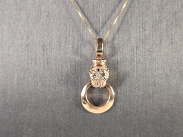 Womens 14K Yellow & Rose Gold Diamond Panther Pendant Necklace