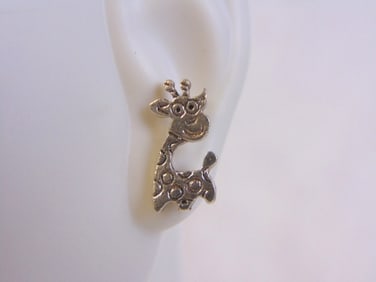 Womens Vintage Estate Sterling Silver Giraffe Earrings