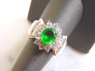 Womens Sterling Silver Diopside Colored Stone Ring