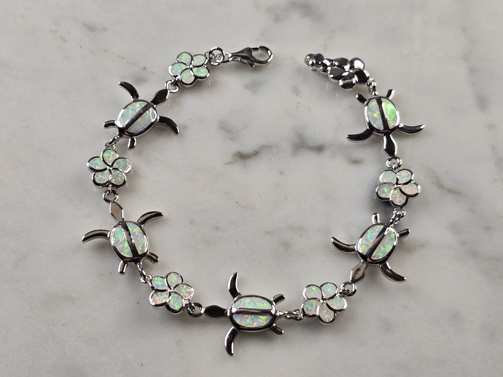 Womens Estate Sterling Silver Opal Sea Turtle Bracelet (1 of 4)